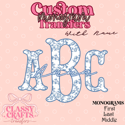 Blue Floral Chinoiserie Fishtail - Custom Monogram Transfer