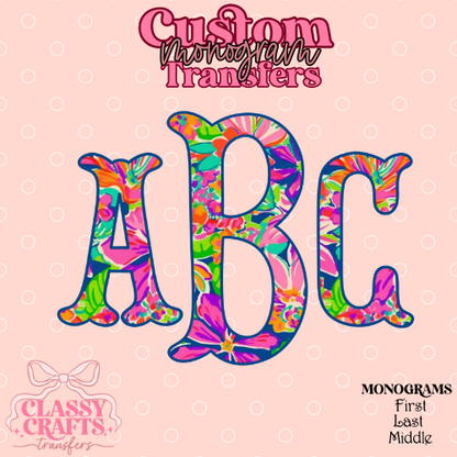 Preppy Floral Fishtail - Custom Monogram Transfer