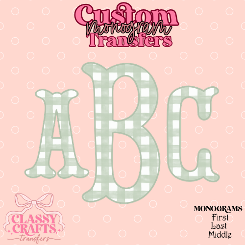 Sage Green Gingham Fishtail - Custom Monogram Transfer