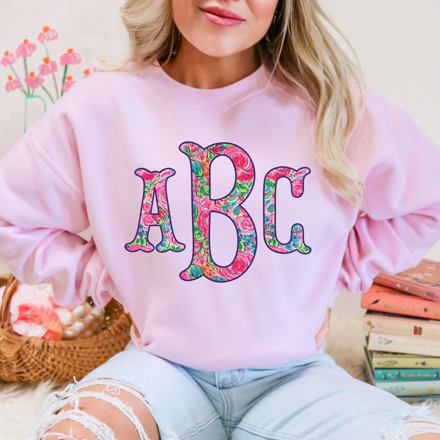 Floral Roses Fishtail - Custom Monogram Transfer