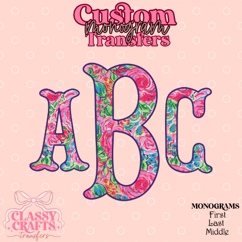 Floral Roses Fishtail - Custom Monogram Transfer