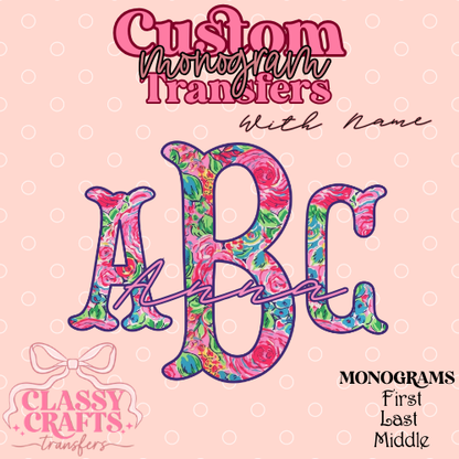 Floral Roses Fishtail - Custom Monogram Transfer
