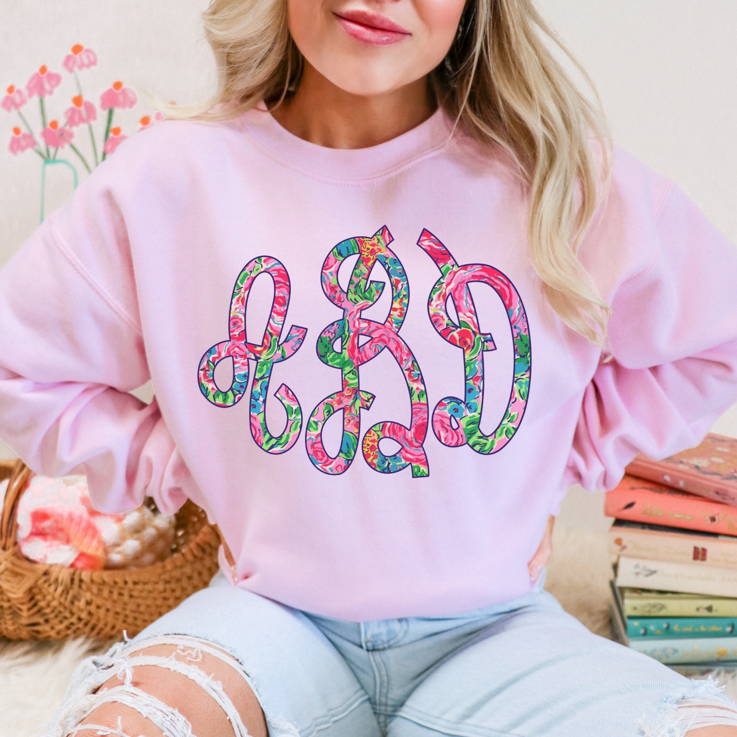 Preppy Floral Cursive - Custom Monogram Transfer