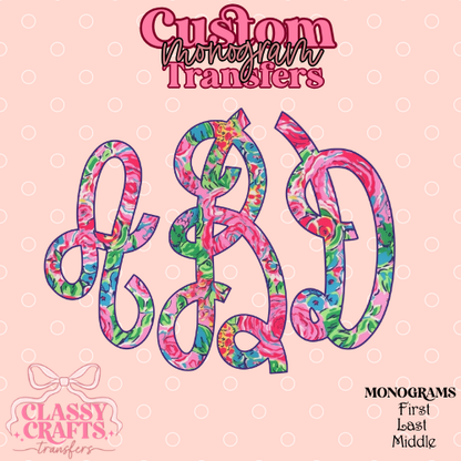 Preppy Floral Cursive - Custom Monogram Transfer