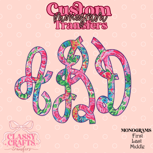 Preppy Floral Cursive - Custom Monogram Transfer