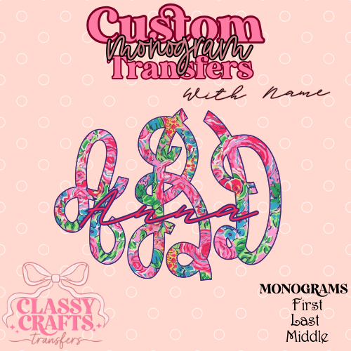 Preppy Floral Cursive - Custom Monogram Transfer