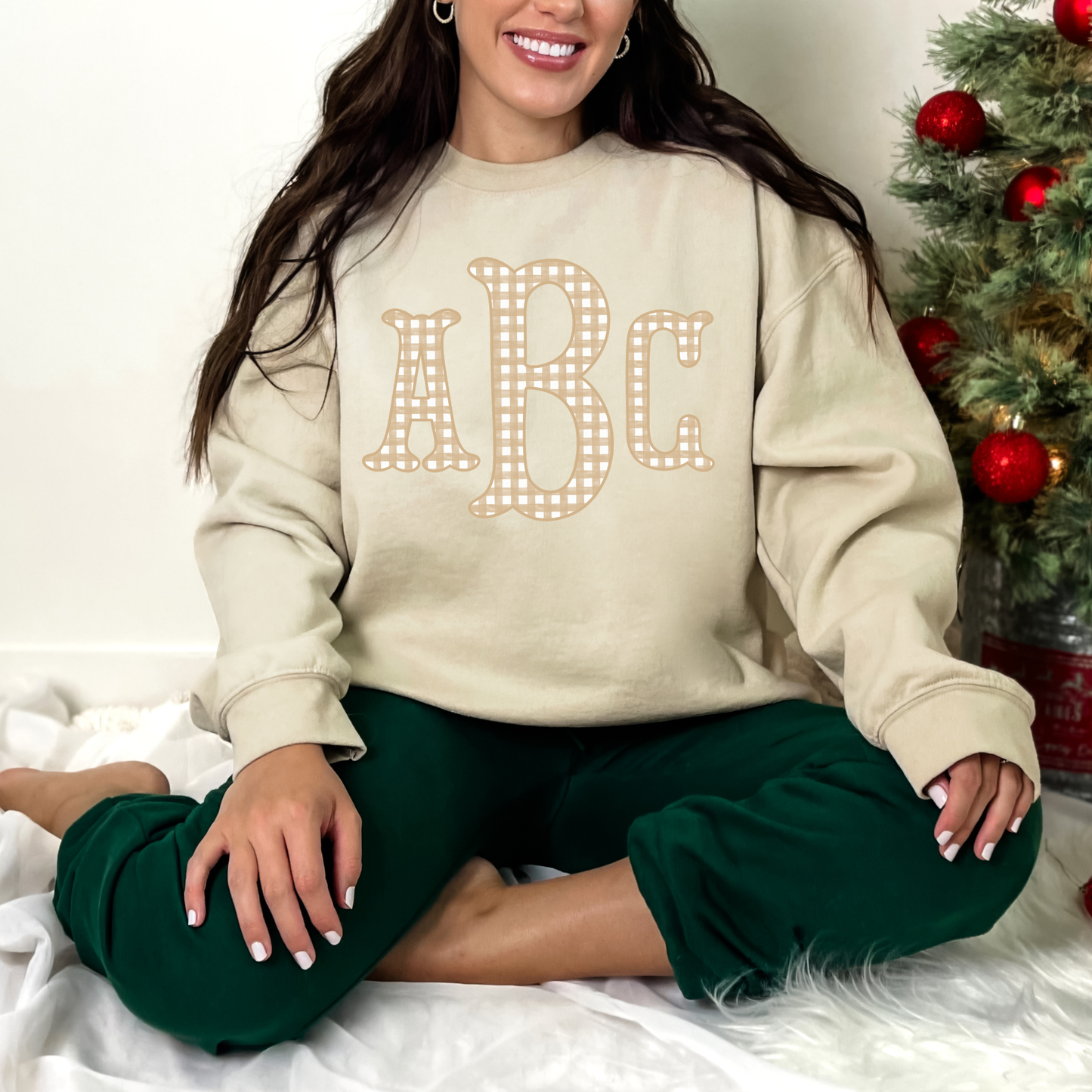 Beige Gingham Fishtail - Custom Monogram Transfer