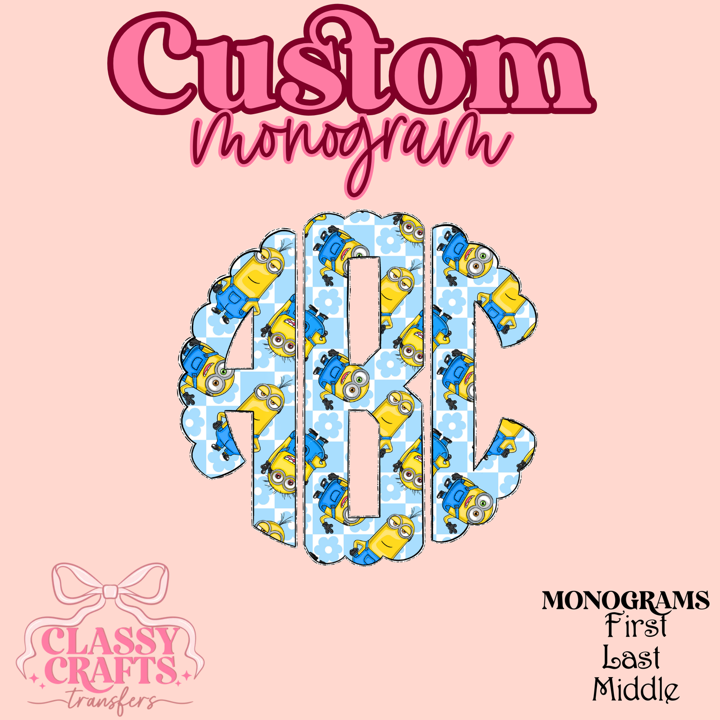 Funny Yellow Mini Guy - Custom Monogram Transfer