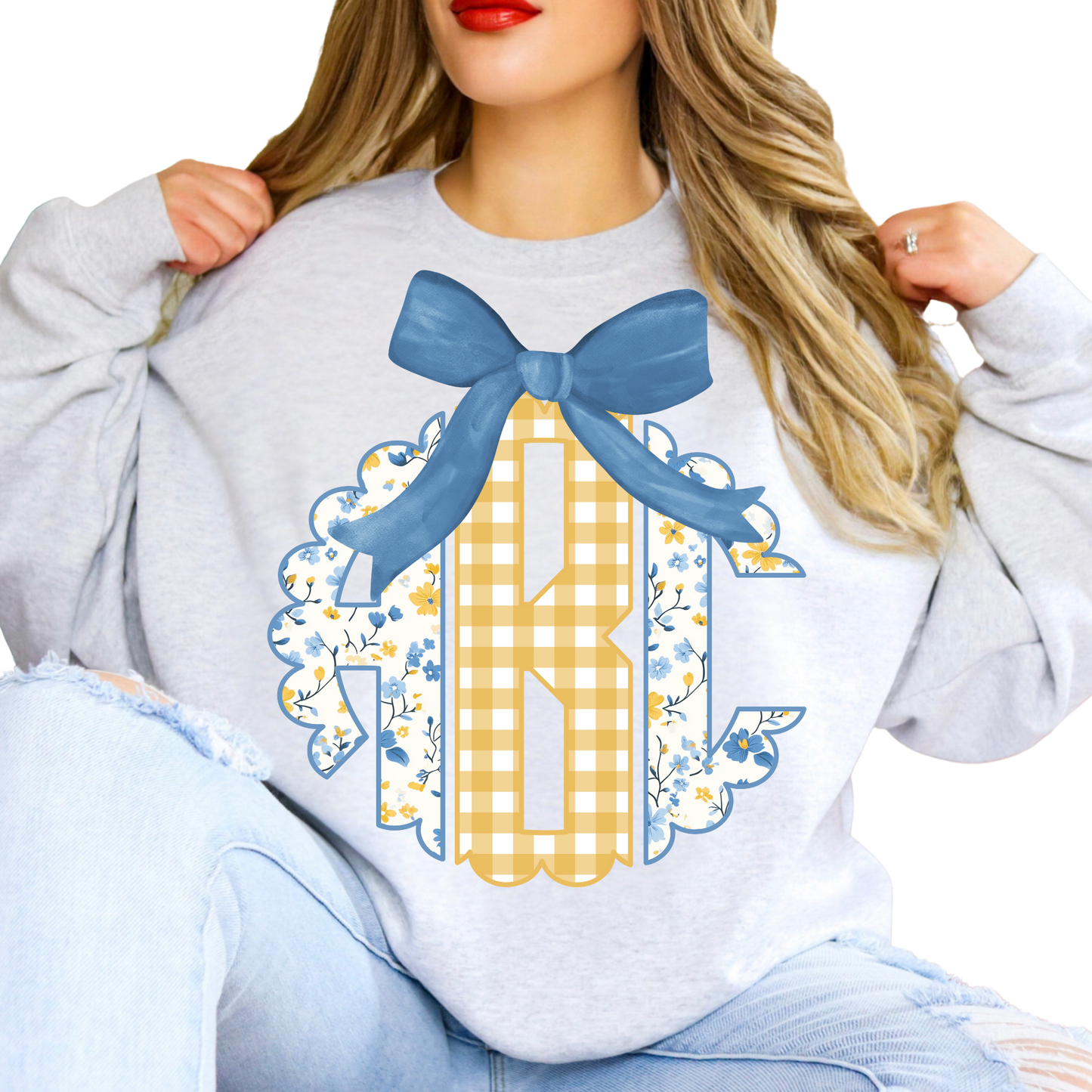 Yellow & Blue Floral- Custom Monogram Transfer