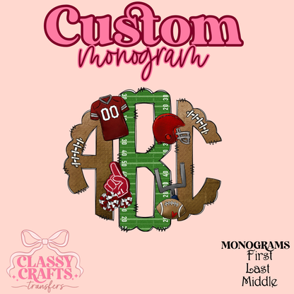 Maroon Football - Custom Monogram Transfer