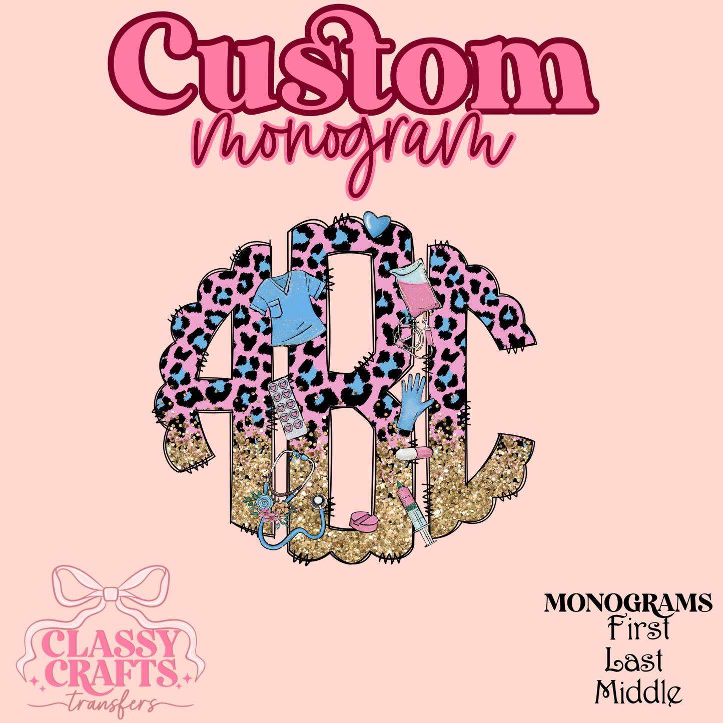 Leopard Nurse - Custom Monogram Transfer