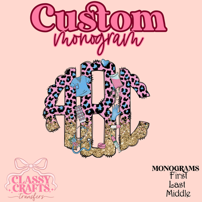 Leopard Nurse - Custom Monogram Transfer