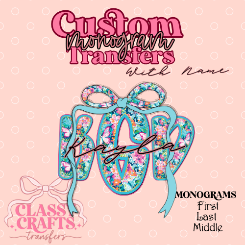 Teal Floral - Custom Monogram Transfer