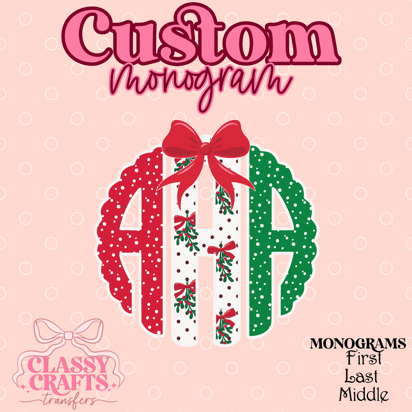 Mistloe Scallop Christmas - Custom Monogram Transfer
