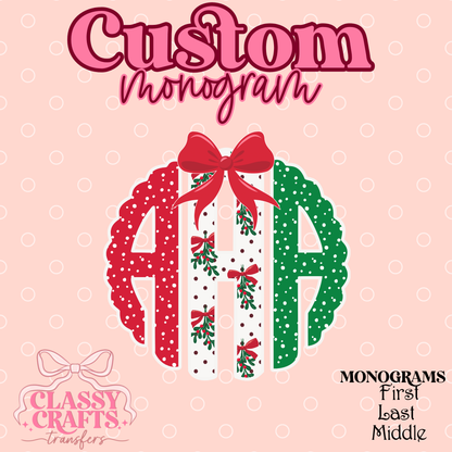 Mistloe Scallop Christmas - Custom Monogram Transfer