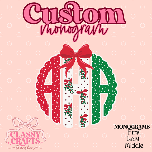 Mistloe Scallop Christmas - Custom Monogram Transfer