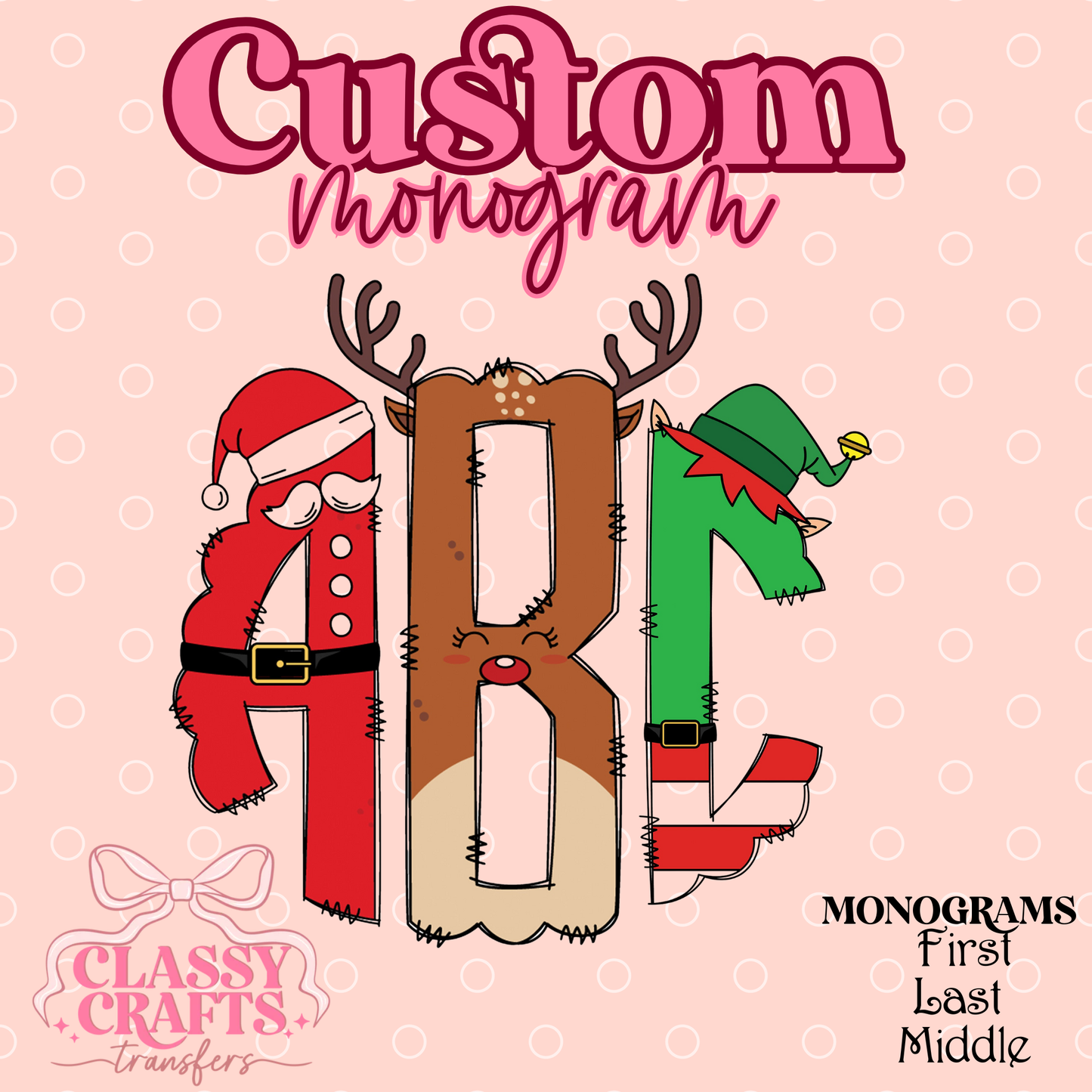 Christmas Monogram Reindeer - Custom Monogram Transfer