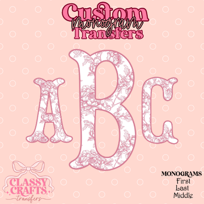 Pink Floral Chinoiserie Fishtail - Custom Monogram Transfer