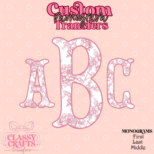Pink Floral Chinoiserie Fishtail - Custom Monogram Transfer