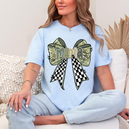 Camo Mama Checkered Bow Transfer