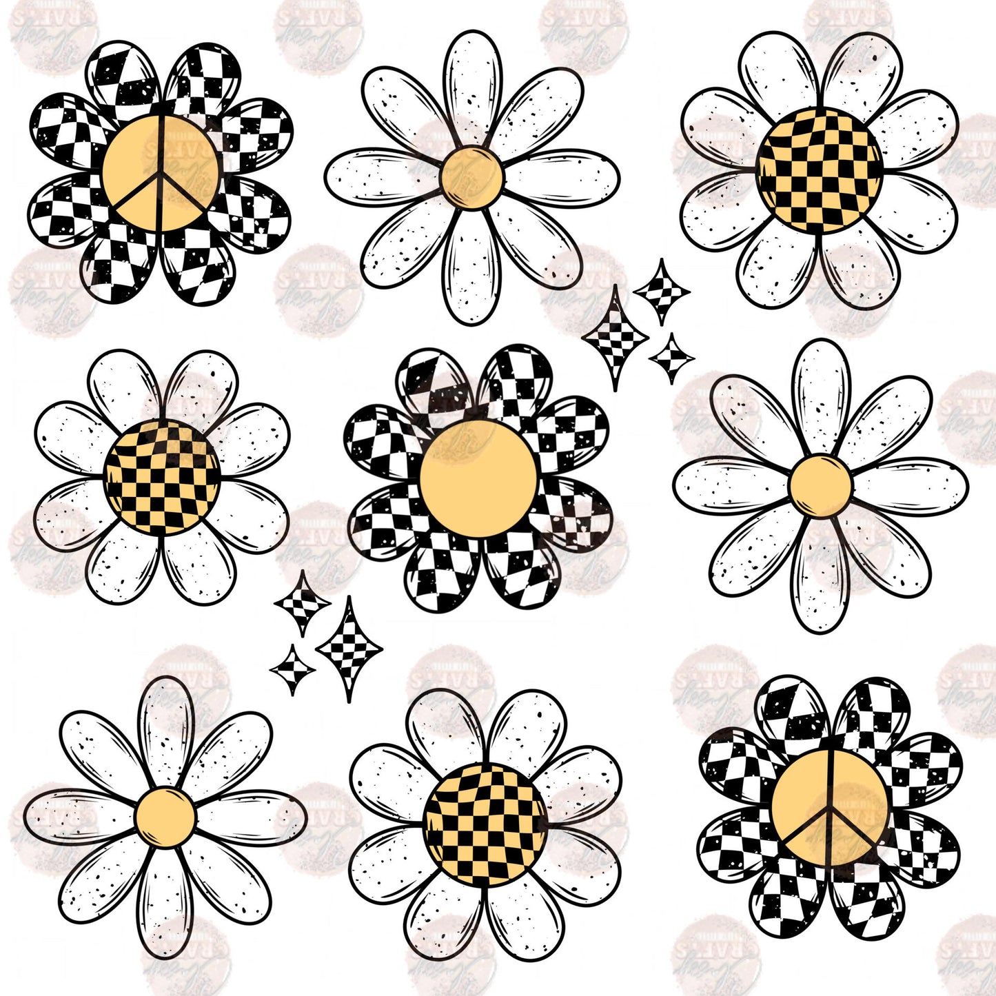 Checker Flower with checkered background Transfer