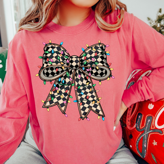 Checkered Christmas Bow Transfer