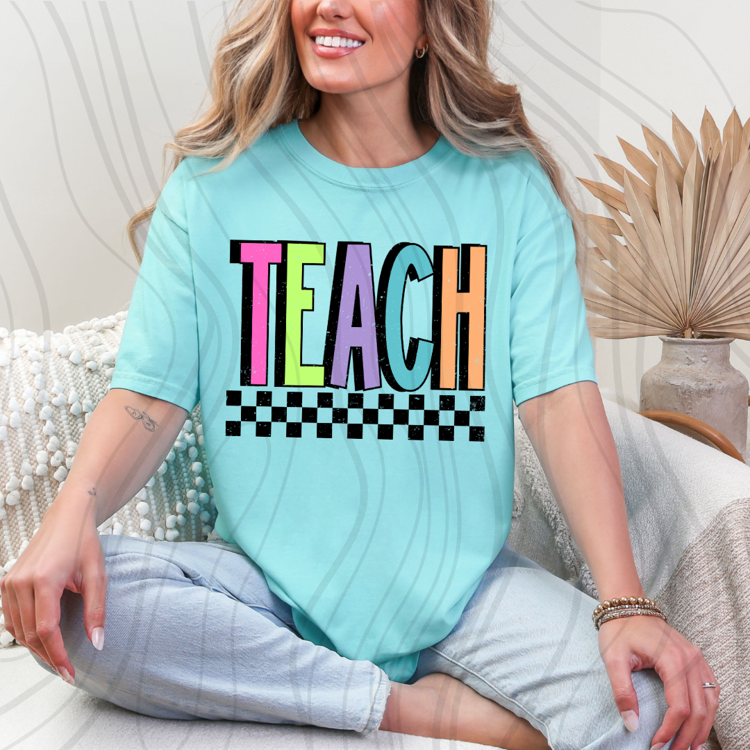 Checkered Neon Teach Transfer
