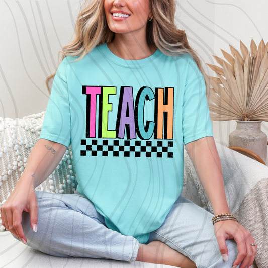 Checkered Neon Teach Transfer