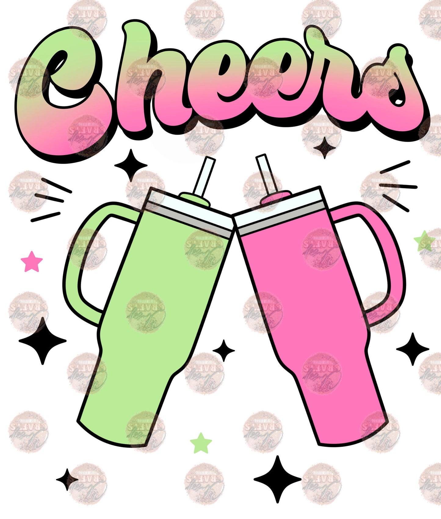Cheers Pink and Green Transfer