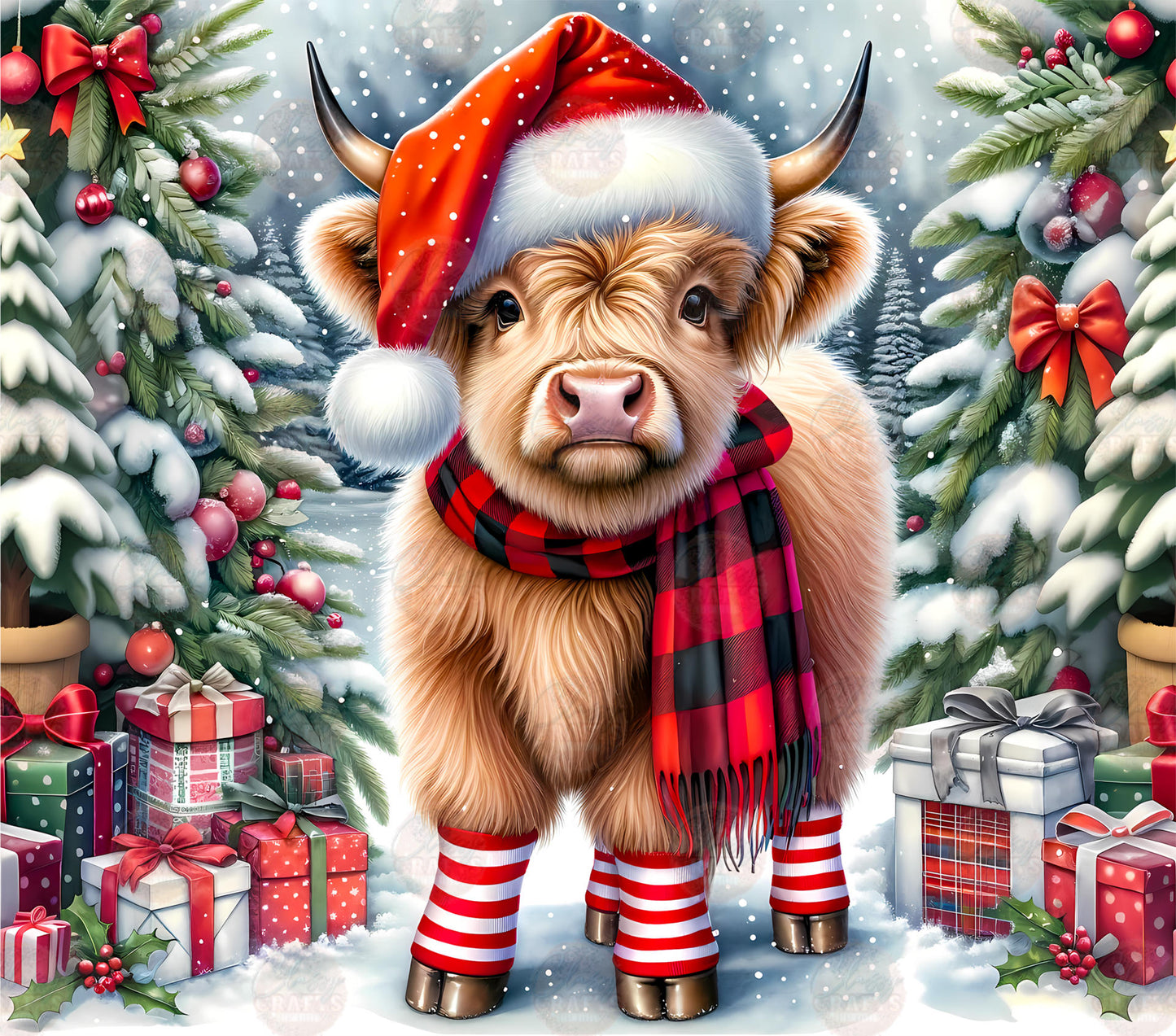 Christmas Highland Cow Tumbler Wrap - Sublimation Transfer