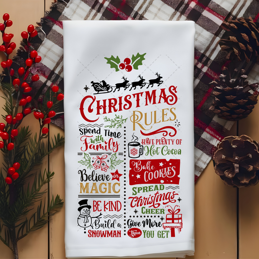 Christmas Rules Tea Towel Transfer