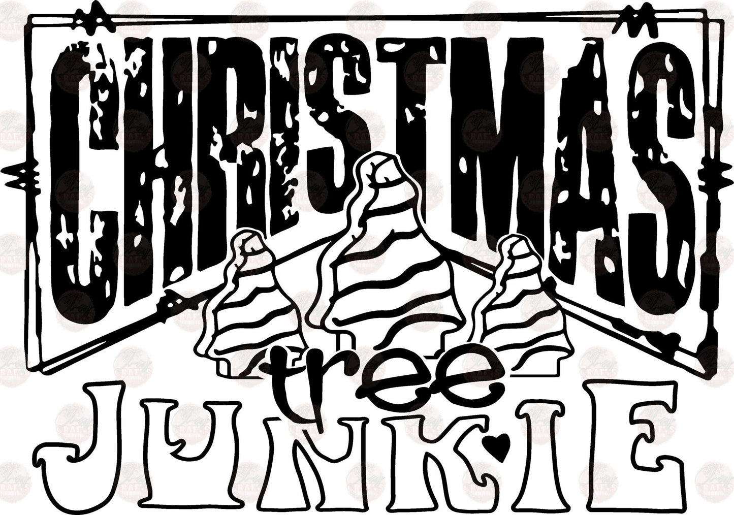 Christmas Tree Junkie Black Transfer