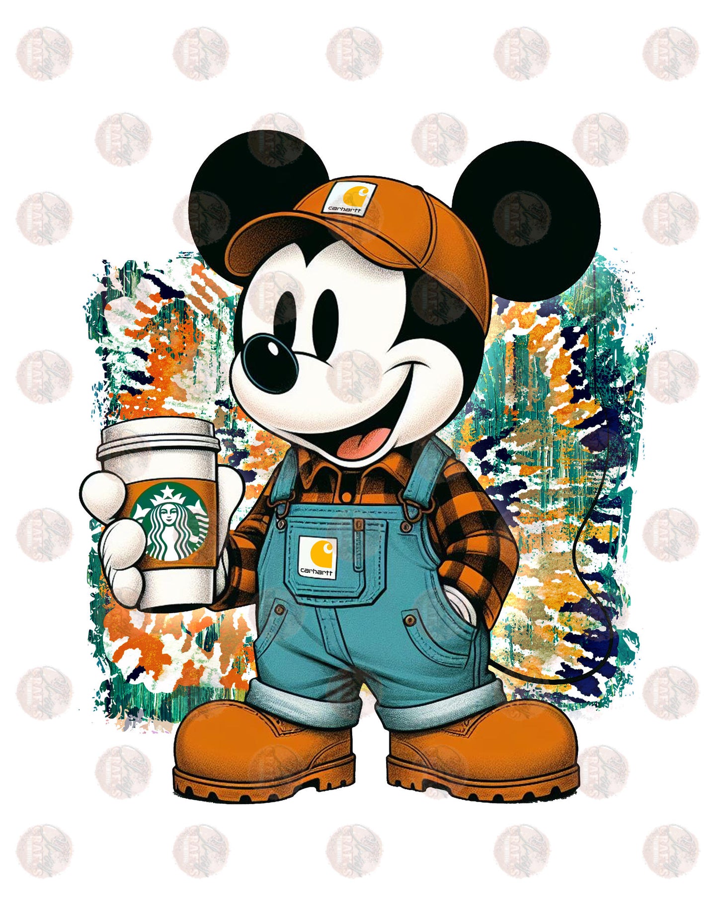 Country Mouse drinking coffee Transfer