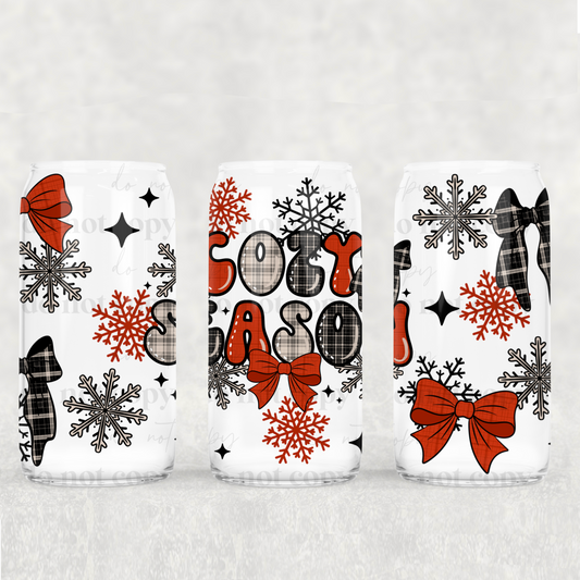 Cozy Season Bows And Snowflakes 16oz Libbey Wrap Transfer
