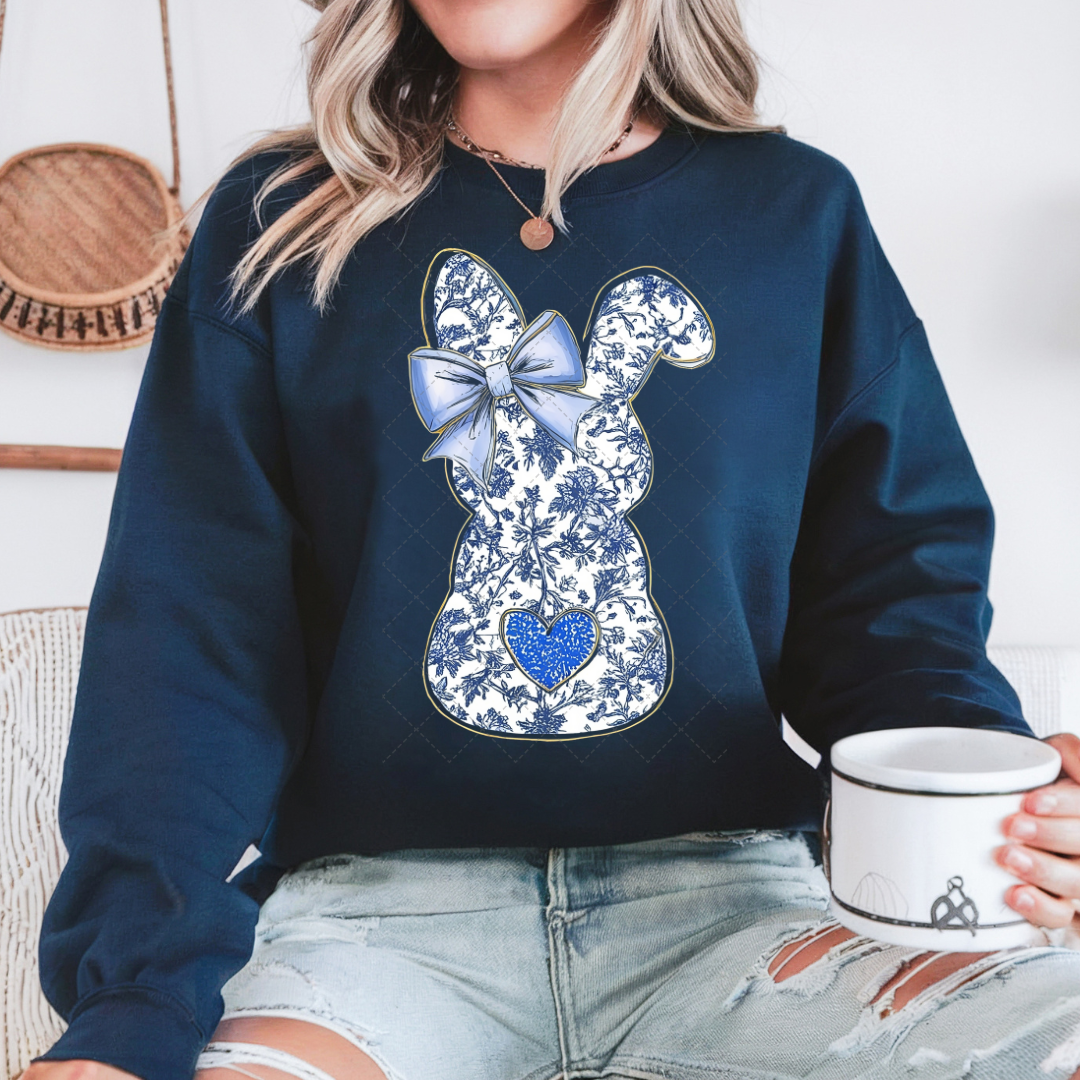 Cute Blue Floral Chinoiserie Bunny Transfer