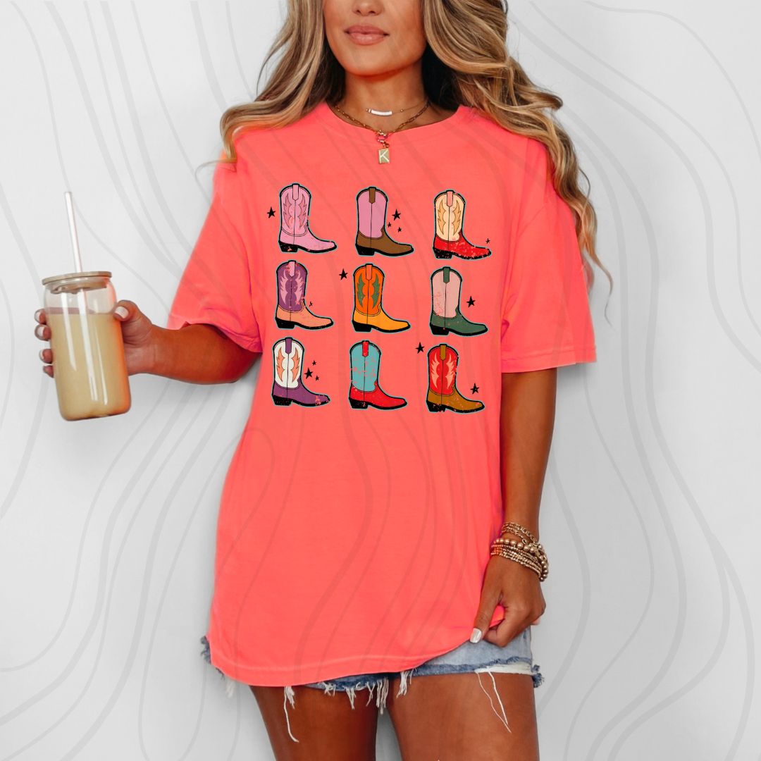 Distressed Colorful Boots Transfer