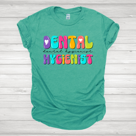 Dental Hygienist Multicolored Bubble Letters Transfer