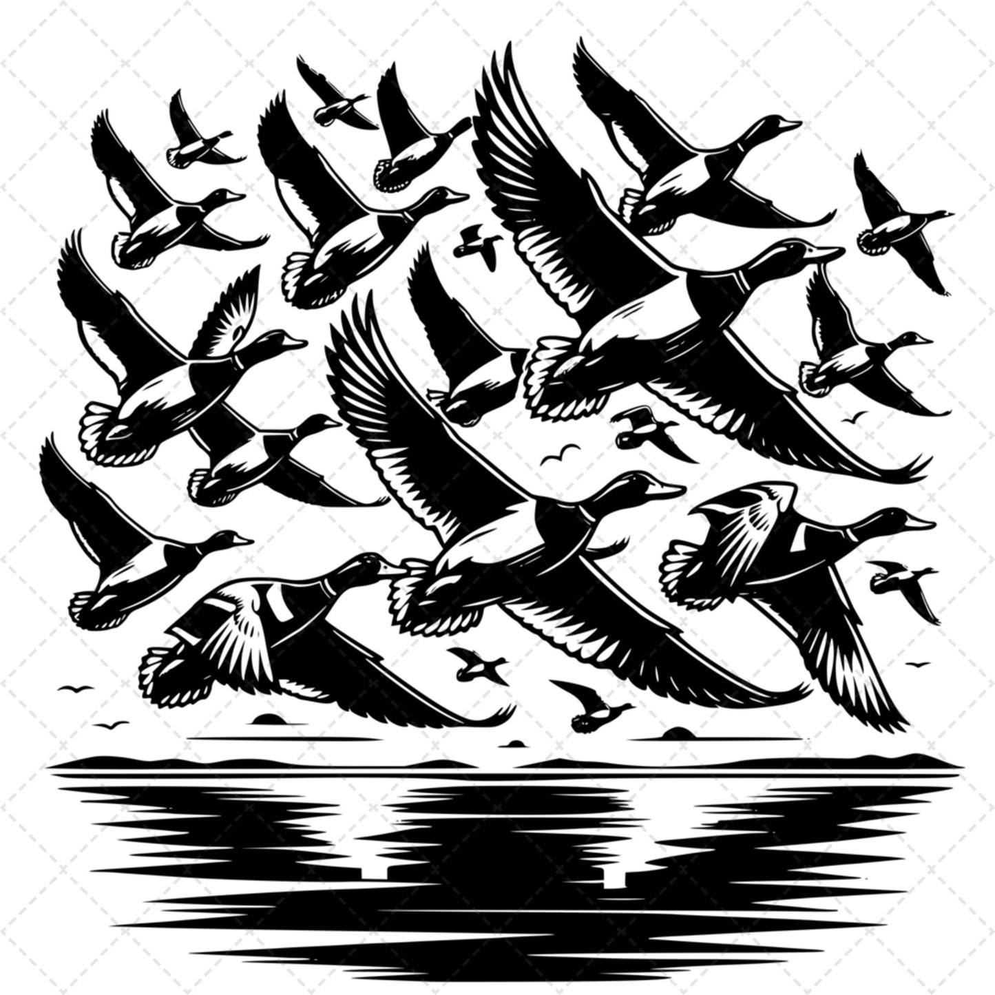 Ducks Flying Over River Black Transfer