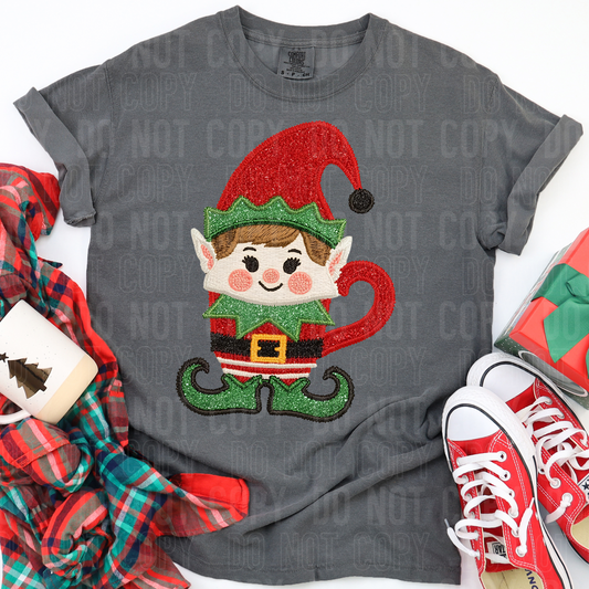 ELF COFFEE FAUX EMBROIDERY TRANSFER