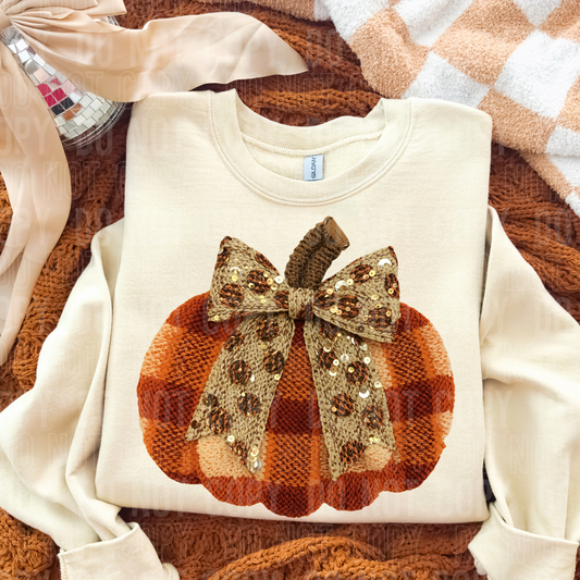 FALL PLAID PUMPKIN BOW FAUX YARN SEQUINS TRANSFER
