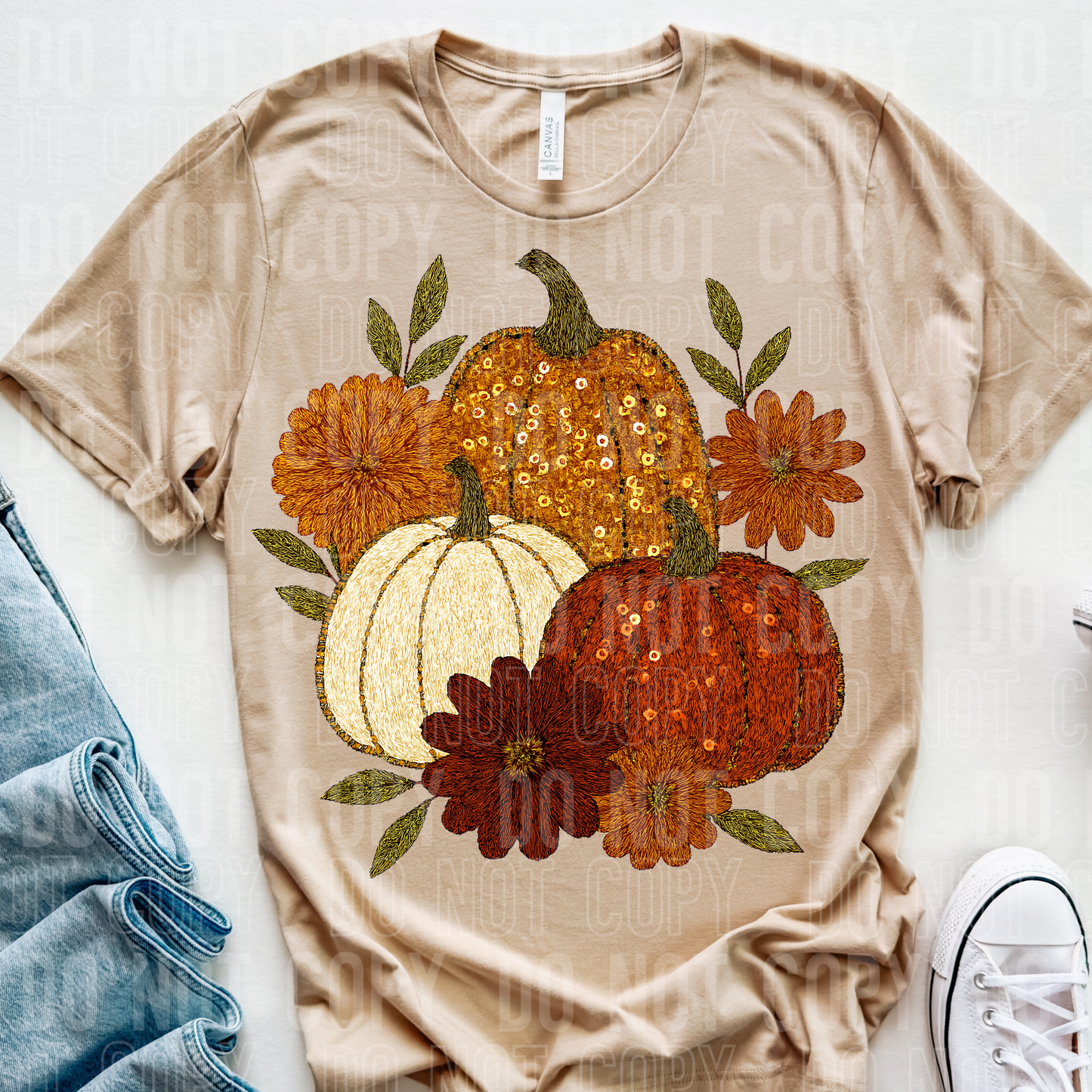 FALL PUMPKIN SEQUIN FLORAL TRANSFER