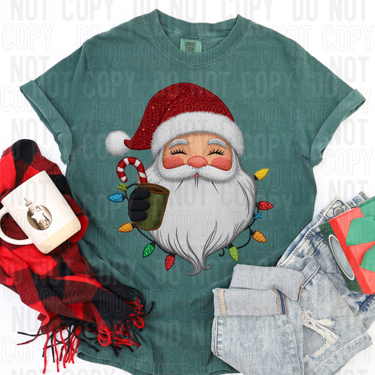 FAUX EMBROIDERY SANTA COFFEE TRANSFER