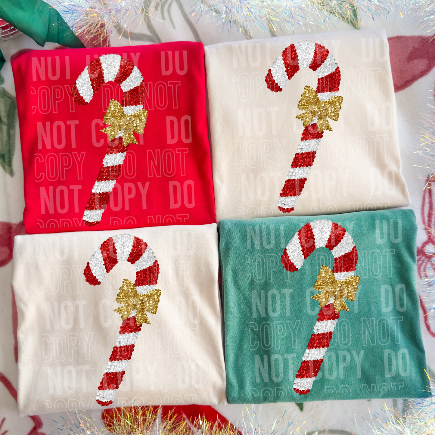 FAUX SEQUIN CANDY CANE TRANSFER