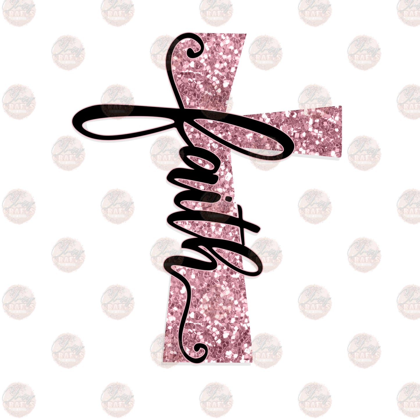 Faith Cross Pink Glitter Transfer