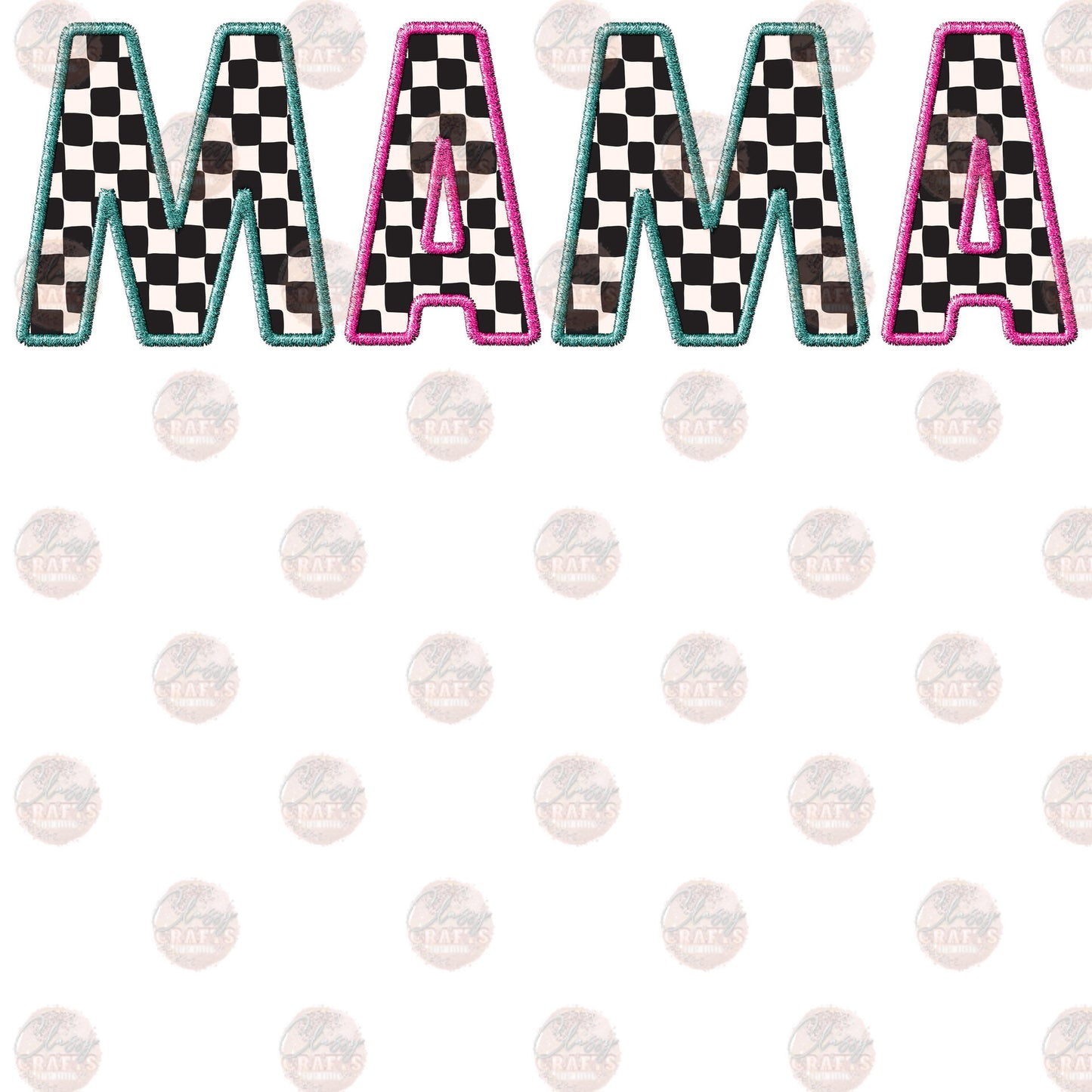 Faux Embroidered Checkered Mama Transfers