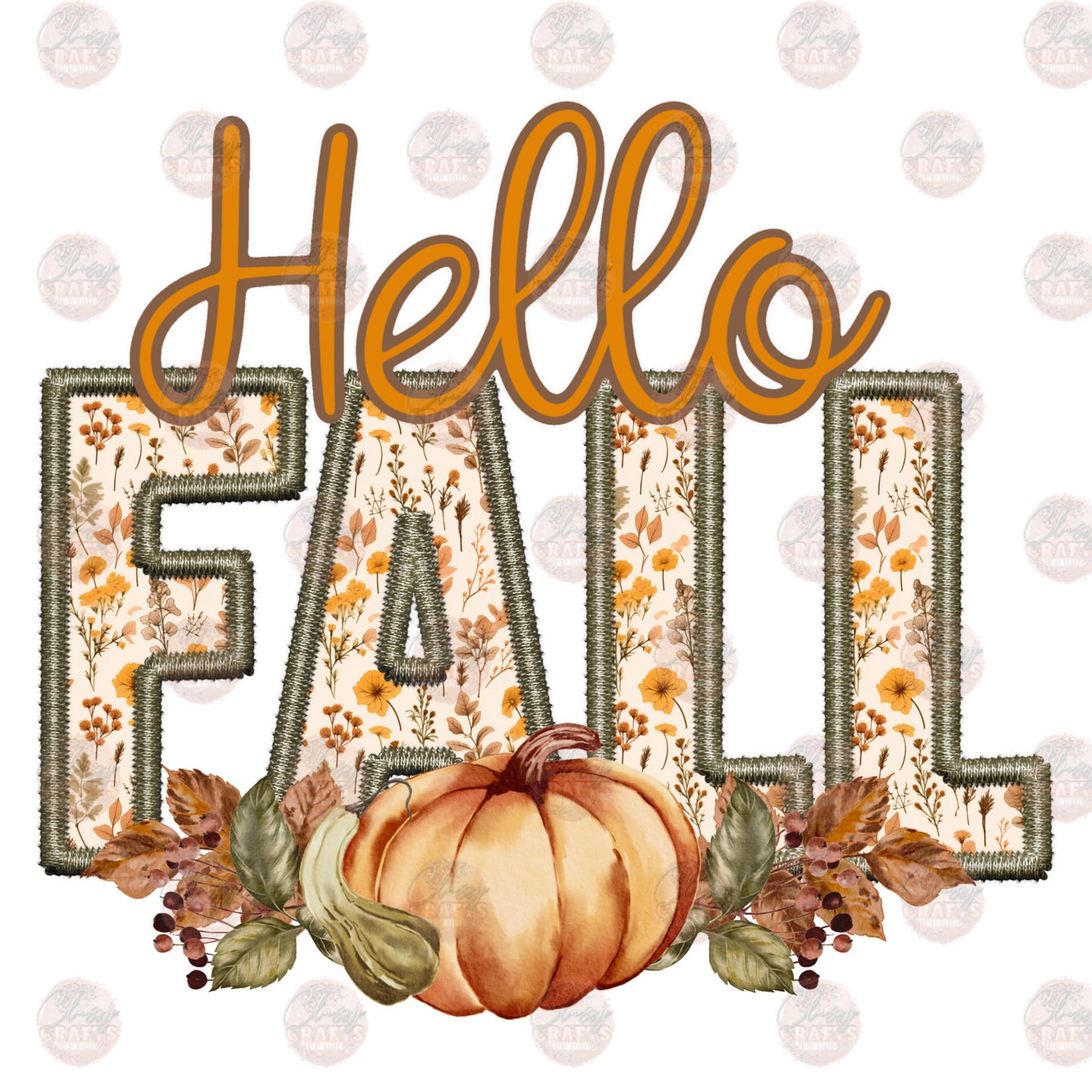 Faux Embroidery Hello Fall Transfer