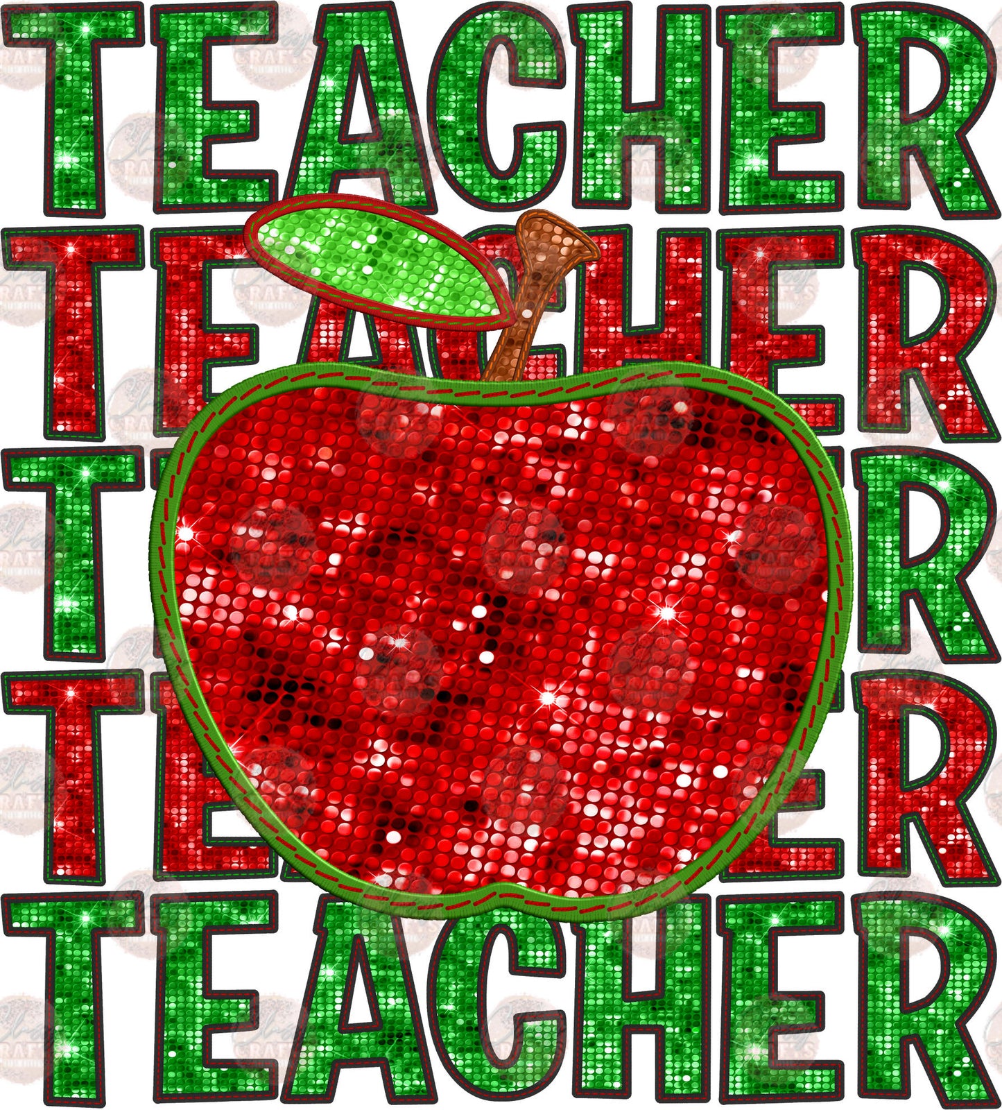 Faux Embroidery Sequins Teacher Transfer