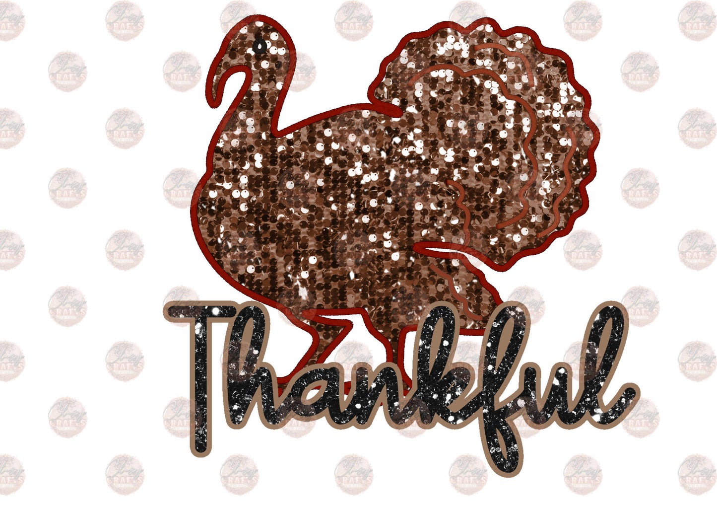 Faux Embroidery Thankful Turkey Transfer
