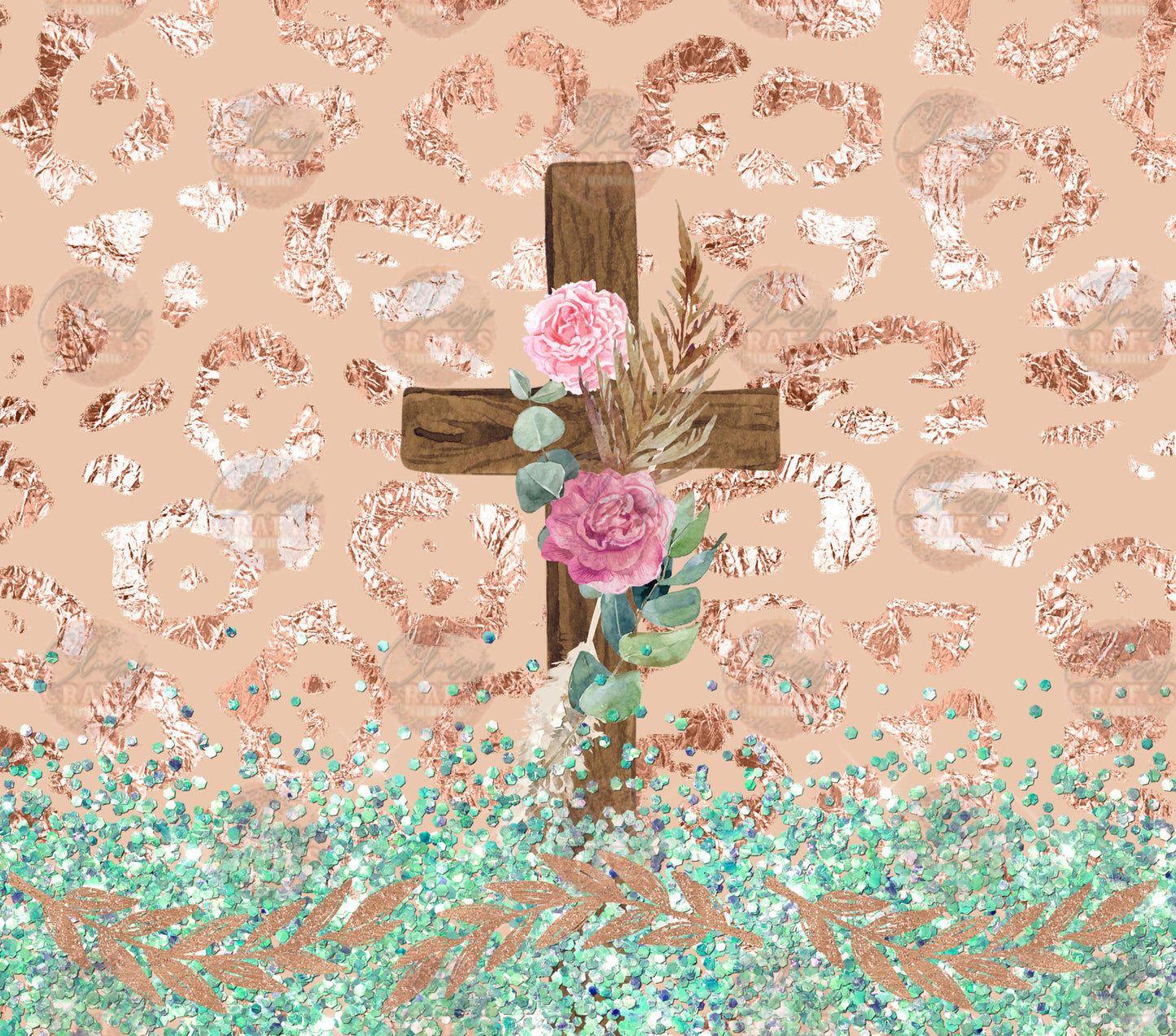 Faux Glitter Easter Cross Tumbler Wrap - Sublimation Transfer