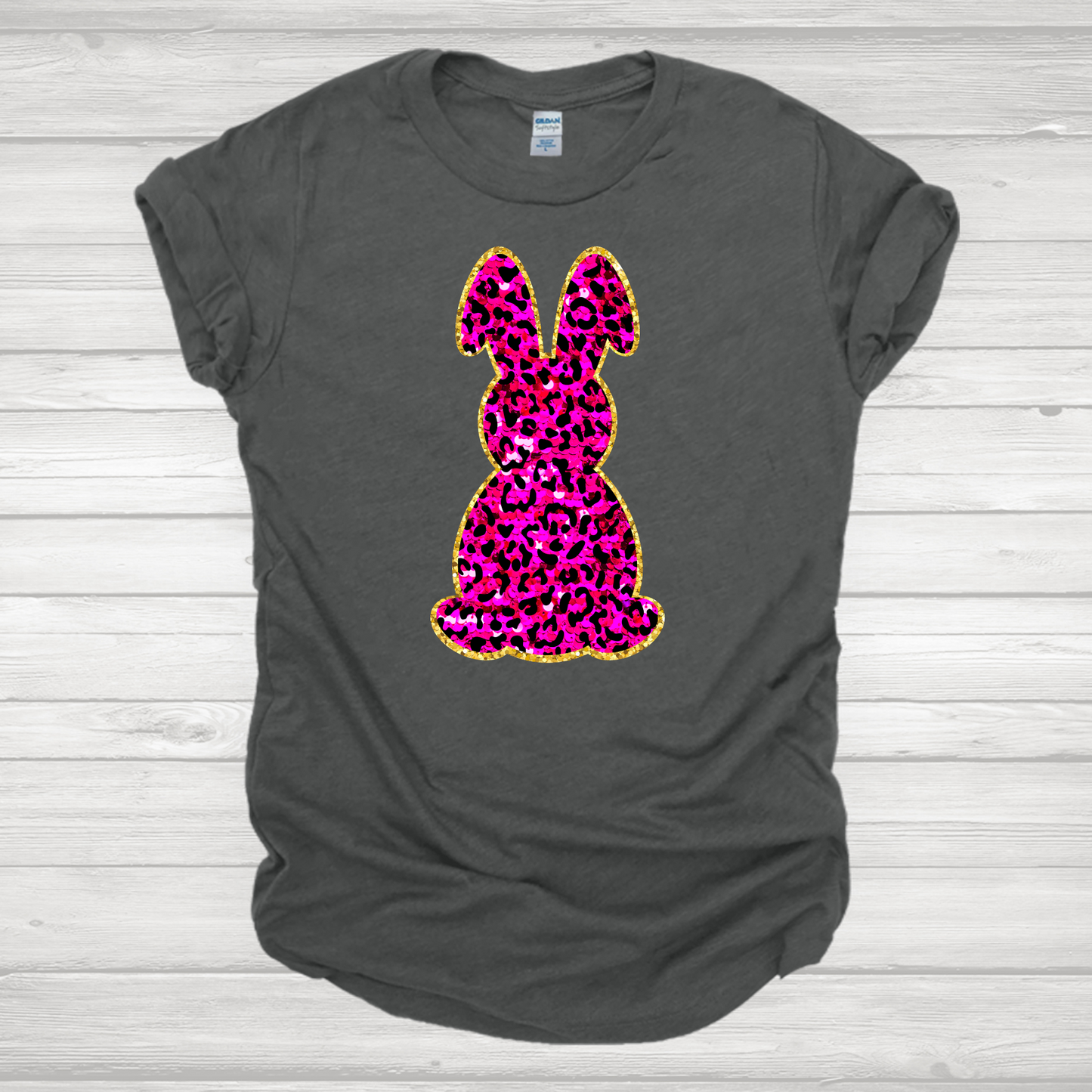 Faux Glitter Leopard Bunny Transfer